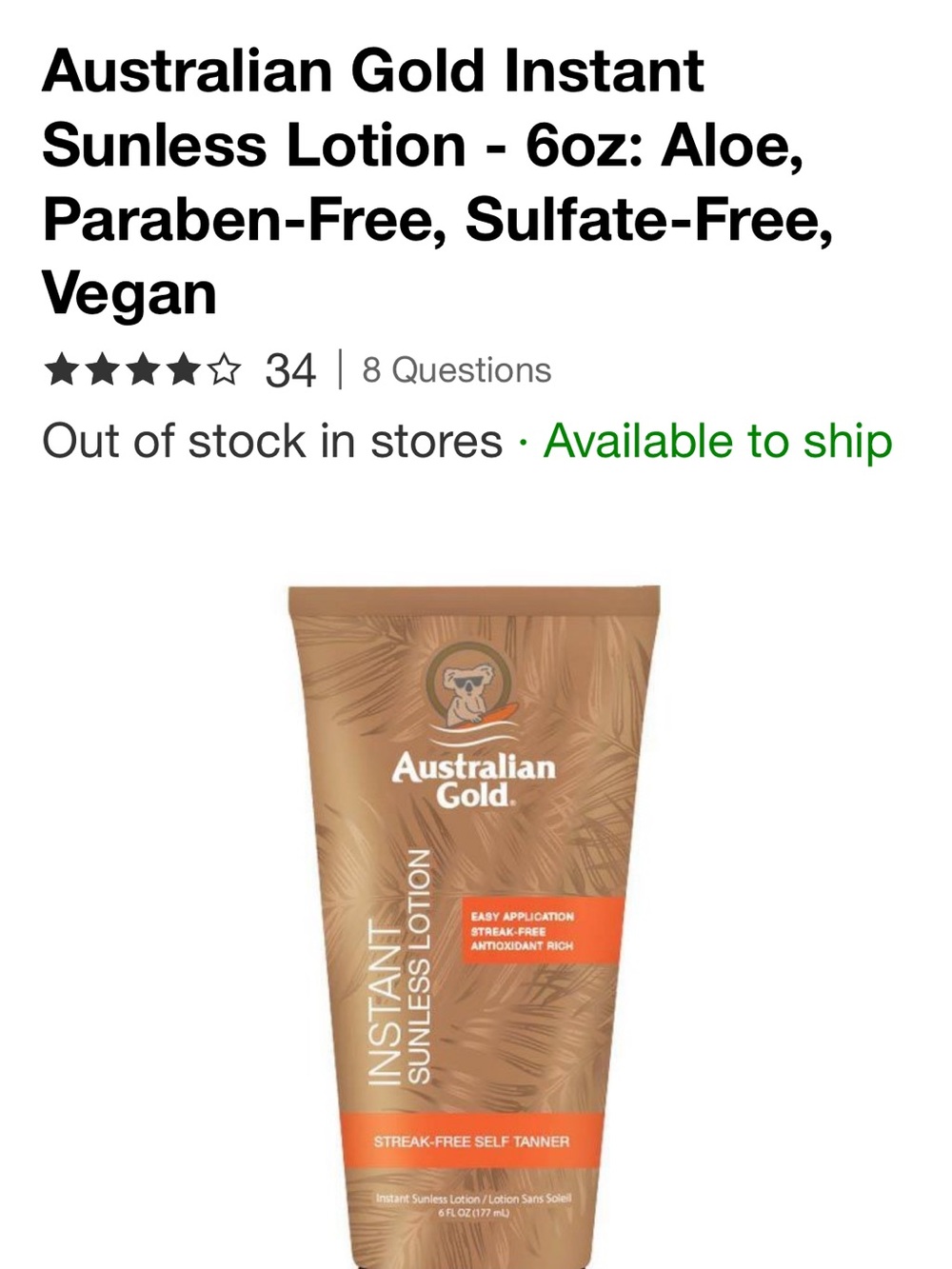 Australian Gold Instant Sunless Lotion - Tan